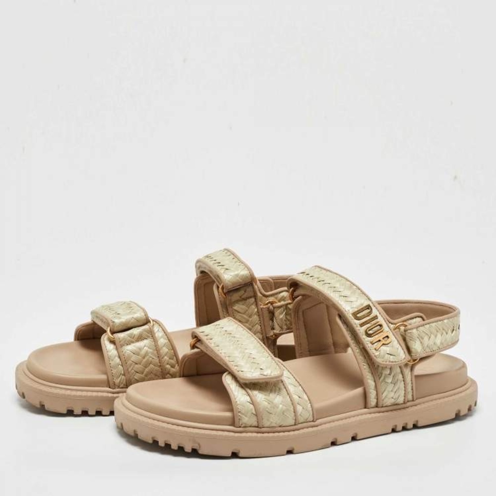 DIOR raffia sandals gold logo - Picture 6 of 13